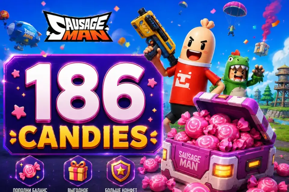 🍬 Sausage Man — 186 Candies 🎁 Пополнение по ID 🎁 ✅Быстрая доставка✅