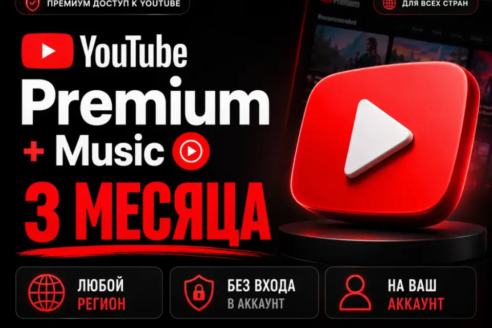 🎬 YouTube Premium + Music 🎵 3 МЕСЯЦА📅 БЕЗ ВХОДА 🔐 ИНДИВИДУАЛЬНЫЙ