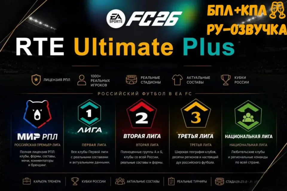 ⚪️🔵🔴RTE ULTIMATE PLUS V2.3😍TU 25 - 1.6.2😍КАРЬЕРА РАБОТАЕТ(РПЛ+ФНЛ+7Лиг Европы+БразилияАВТОВЫДАЧА