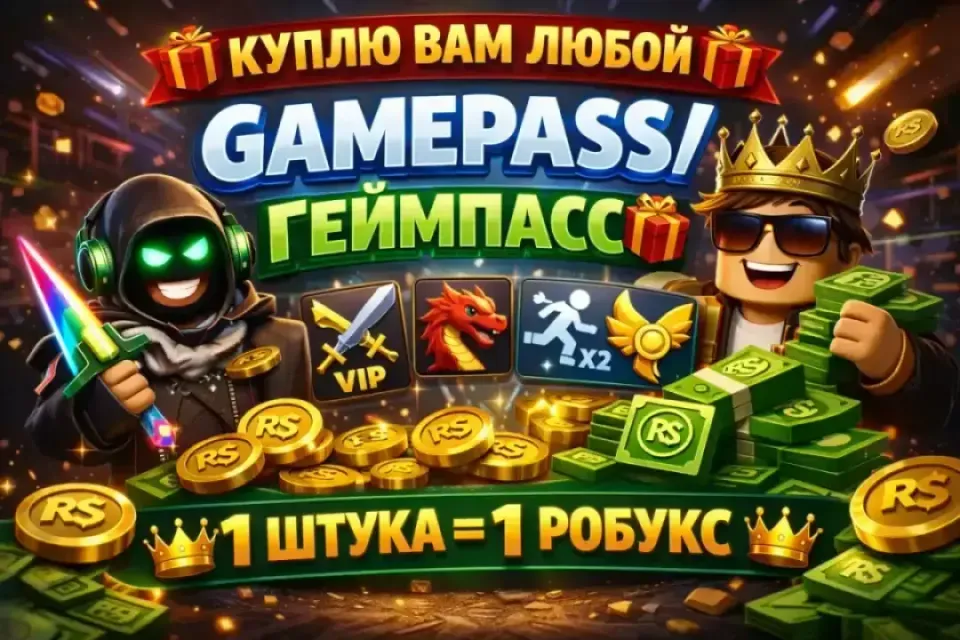 🎁РОБУКСЫ НА ВАШ АККАУНТ ПО GAMEPASS/ГЕЙМПАСС🎁 👑1 ШТУКА = 1 РОБУКС👑✅БЫСТРАЯ ВЫДАЧА✅
