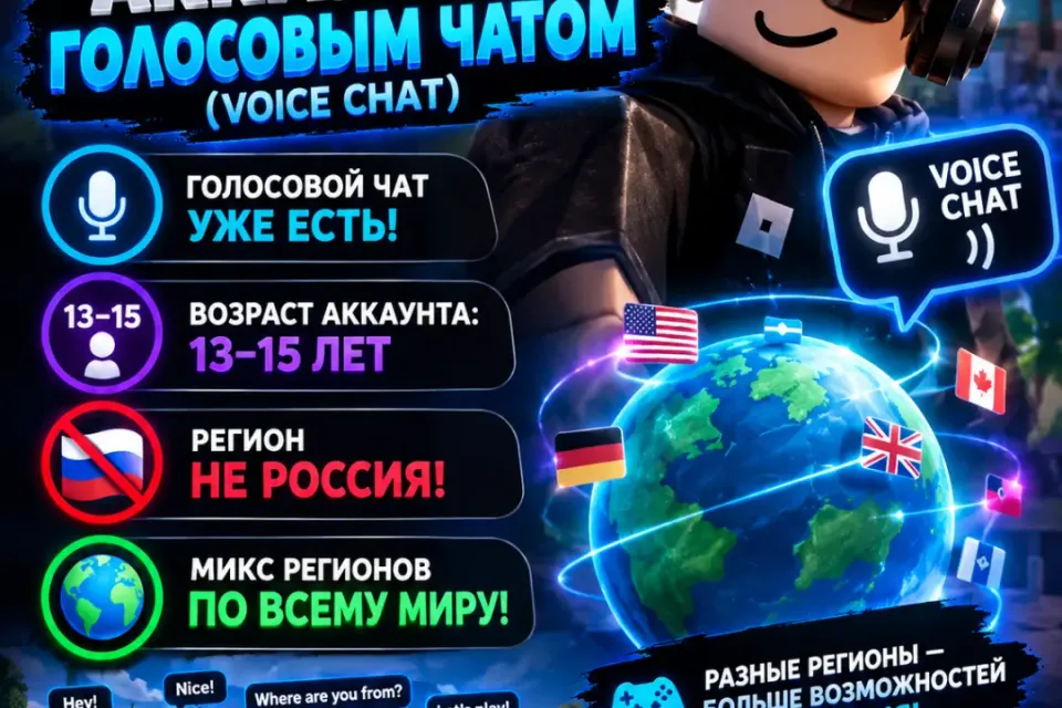 🎮🔥 ROBLOX АККАУНТ С VOICE CHAT🎙️🌍 Регион США или ЕВРОПА🎧❗️ Возраст 13-15 Лет💥