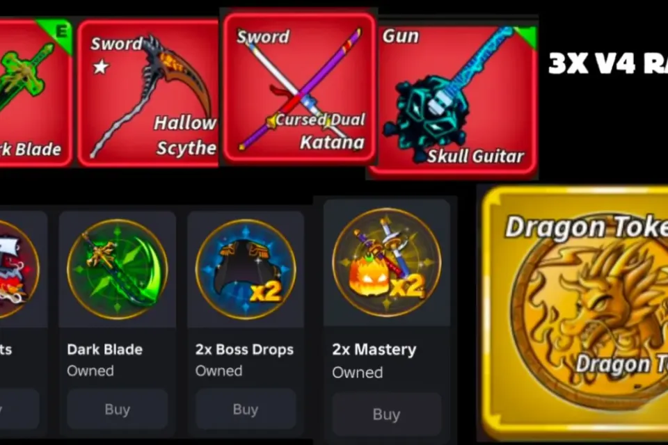 PERM DRAGON TOKEN (EAST)/DARKBLADE/GAMEPASS/SKULL GUITAR/3 V4 РАСЫ